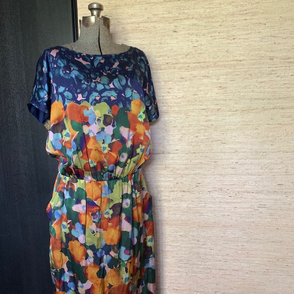 St. John Silk Autumn Blooms Blouson Dress